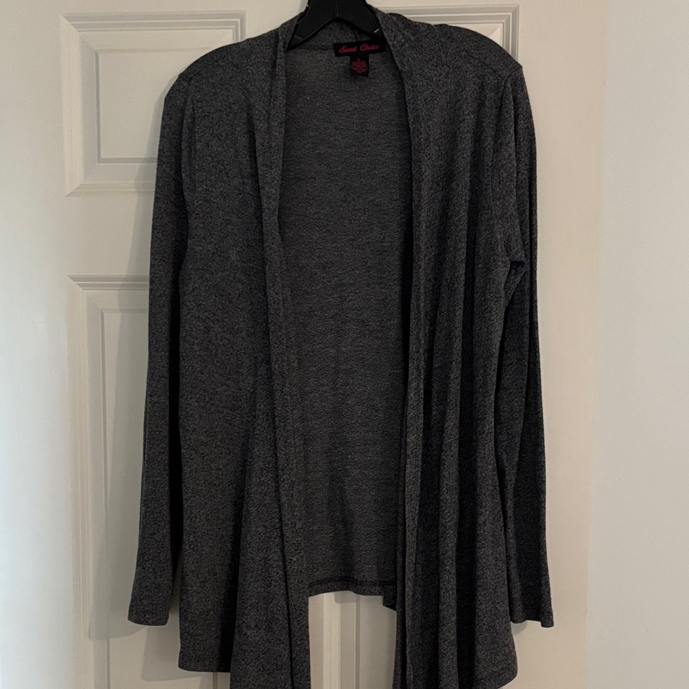 Women's Gray Open Front long Sweater